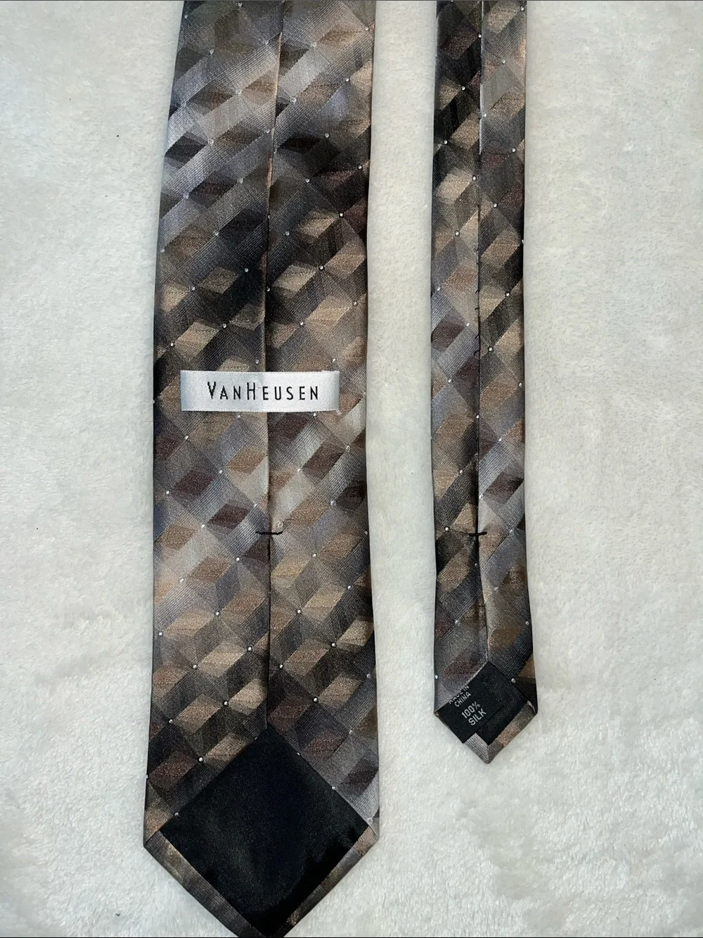 Van Heusen Men's Brown Geometric Satin Tie - Professional Style